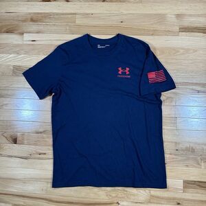 Under Armour Freedom T-Shirt Mens Large Navy Blue Patriot Short Sleeve Loose